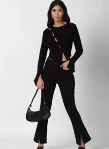 Size-S Chic Black Cutout Long Sleeve Top