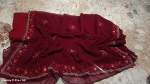 Maroon Embroidered Saree