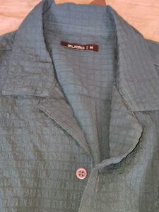Men's Teal Textured Short Sleeve Shirt