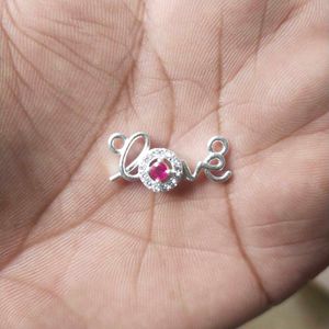 Pure Silver Love Pendant with Pink Stones
