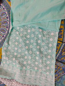 Pure Cotton Teal Embroidered Kurta set