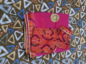 Orange Saree with Blue Blouse