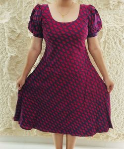 Purple &amp; Pink Printed Puff Sleeve Dress