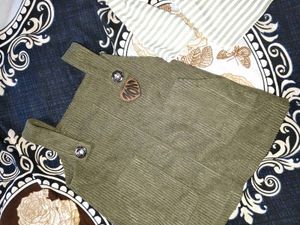 Girls Olive Green Dress with Striped Top