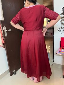 Maroon Embroidered Kurta without pant
