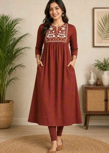 Beautiful Rust Kurta with White Embroidery