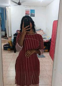 Maroon &amp; White Striped Kurta