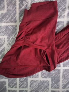 Maroon Ruched Long Sleeve Crop Top