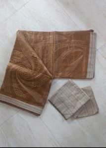 Embroidered Brown Saree with Blouse Piece