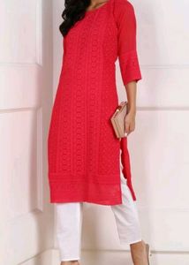 Red embroidery Chikankari Kurta