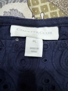 Navy Blue Eyelet Top for Women