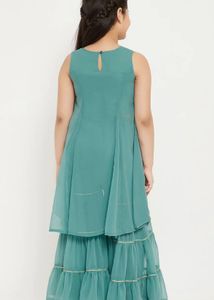 Teal Sharara Set with Crop Top