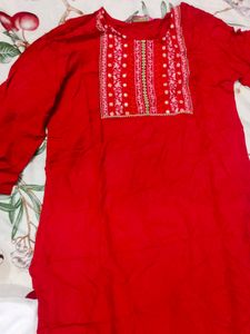 Red Embroidered Kurta Set