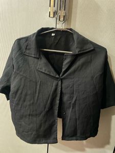Stylish Black Cropped Button-Up Shirt