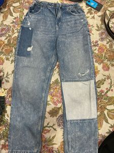Distressed Patchwork Blue Jeans