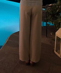 Beige Wide Leg Trousers