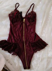 Ann Summers Burgundy leather Bodysuit