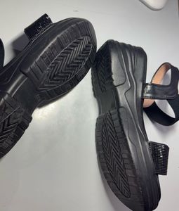 Black Wedge Sandals with Rhinestone Strap