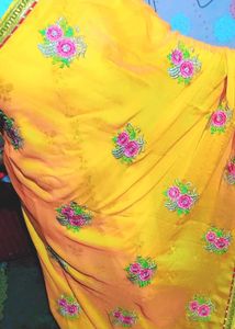 Beautiful Yellow Embroidered Saree