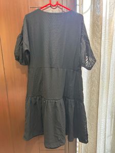 Chic Black Puff Sleeve Tiered Dress