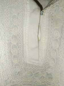 Silk Dori Work White Kurti