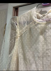 Sheer Polka Dot Blouse with Lace Trim