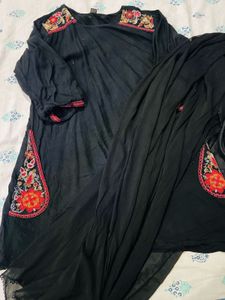 Embroidered Black Kurta Set