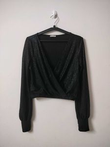Sparkly Black Wrap Top