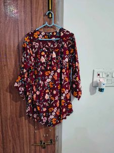Maroon Floral Print Top