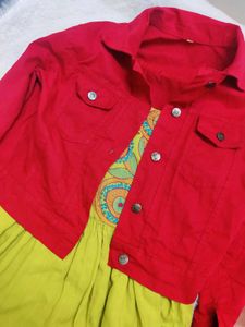 RED DENIM LIKE OVERCOAT FOR WOMEN
