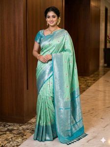 Elegant Green & Blue Saree