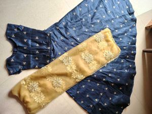 Blue Lehenga Choli with Golden Dupatta