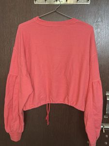 Waffle Knit Cropped Top with Drawstring