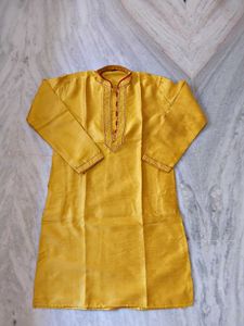 Yellow Embroidered Silk Kurta Set