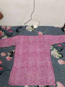 Pink &amp; White Striped Kurta