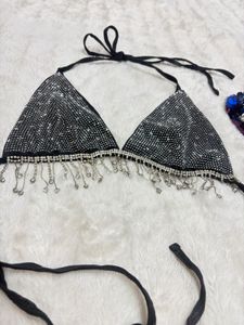 Sparkling Rhinestone Halter Bikini Top