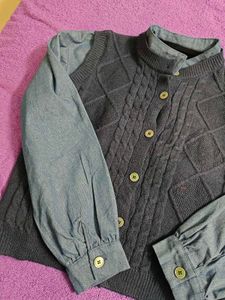Blue Knitted Vest with Shirt