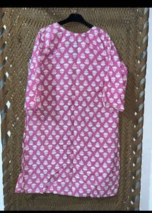 Pink Block Print Cotton Kurta