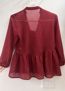 Chic Burgundy Sheer Peplum Top