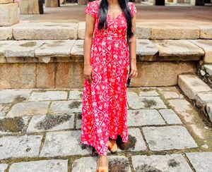 Vibrant Red Floral Maxi Dress