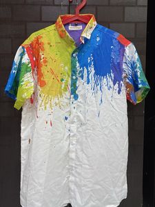 Splash Paint Print Button-Up Shirt