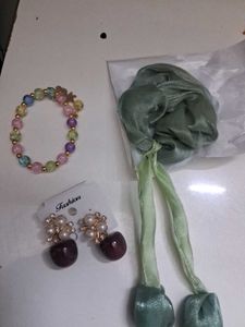 Cute Cherry Earrings & Beaded Bracelet