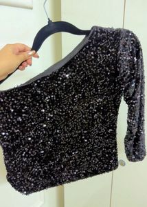 Sparkly Black One-Shoulder Sequin Top