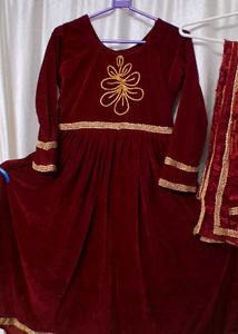 Maroon Velvet Kurta Set with Dupatta
