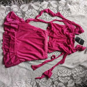 Shein coord 💞Pink Velvet Ruffle Dress