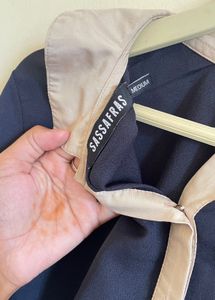 Navy Blue Collared Button-Up Blouse