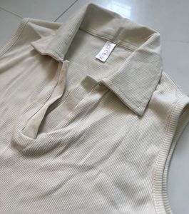 Sleeveless Collared Ribbed Knit Top