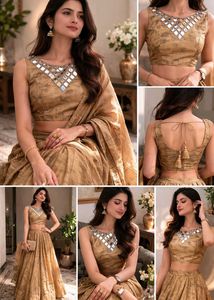 Elegant Gold Mirror Work Lehenga Choli Set