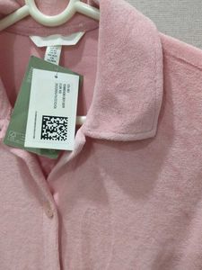 H&amp;M Pink Terry Cloth Shirt Dress