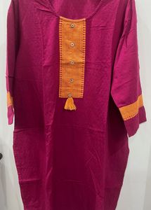Vibrant Pink Kurta with Orange Embellishments